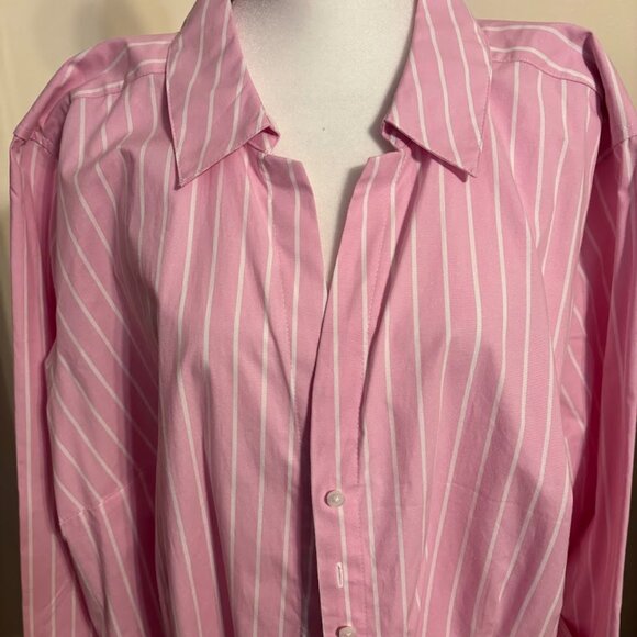 NWT CROFT & BARROW Pink/White Blouse with Buttons (Cotton/Spandex) - 3x - Picture 3 of 15